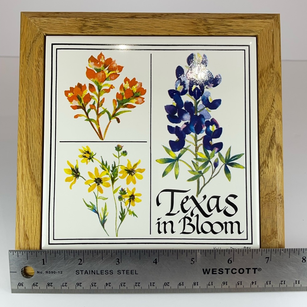 Vintage wooden framed porcelain ceramic Texas tile - Picture 5 of 6